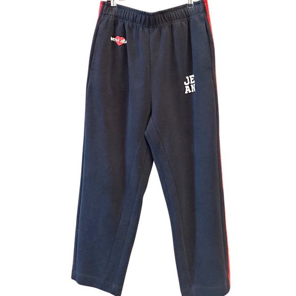 With Jean Black Track Pants Red Yellow Green Stripe Logo Comfy Casual - Picture 1 of 6